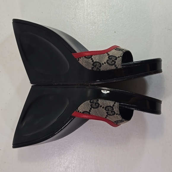 Gucci Vintage GG Logo Monogram Wedge Mules Heels 6½ - Picture 7 of 12